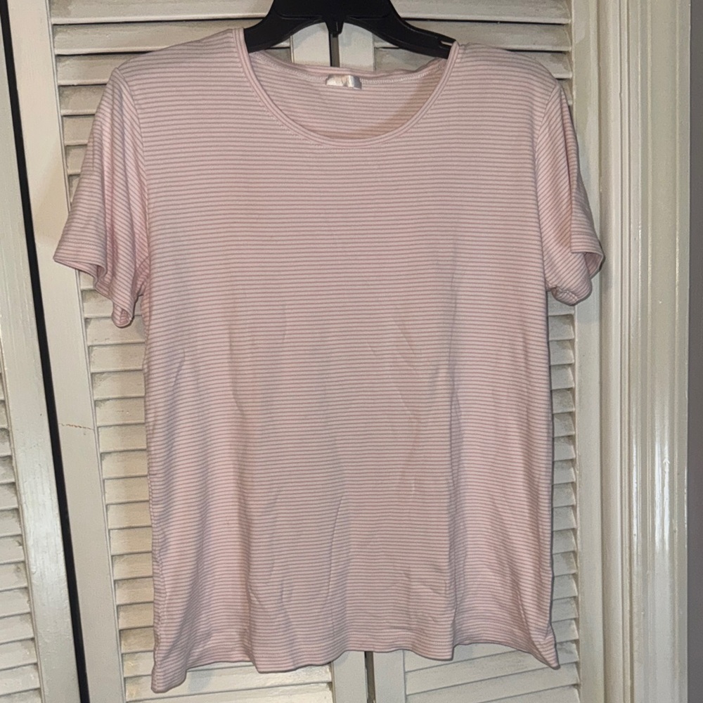 Women's Short Sleeve Pink Stripe Pajama Top